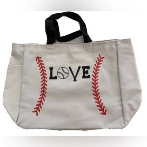 Love Baseball Tote Bag - BRAND NEW - Super Cute- Cream Bag with Navy and Red
